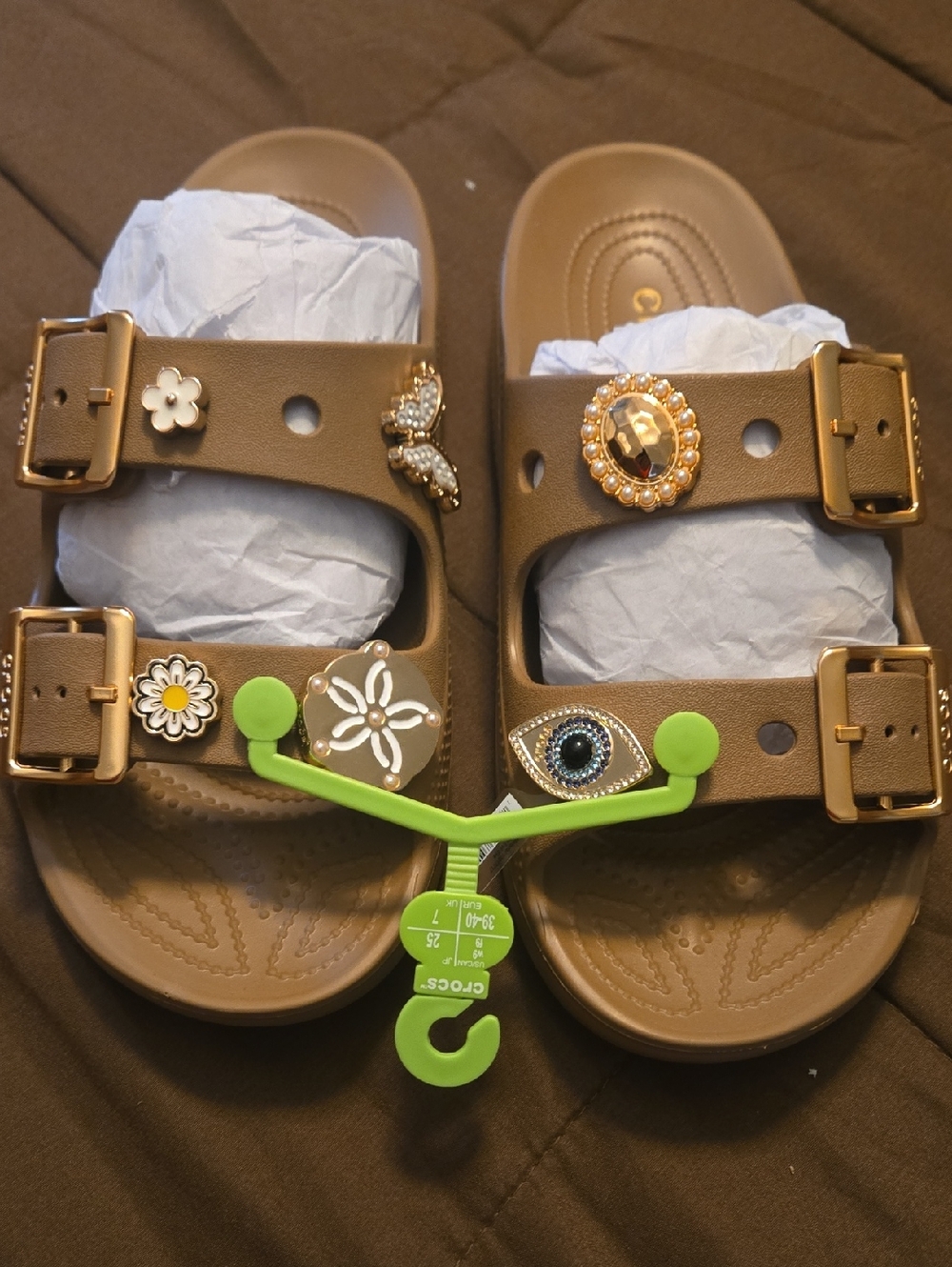 Crocs Metallic Buckle SATURDAY SANDAL IN SEPIA COLOR brown